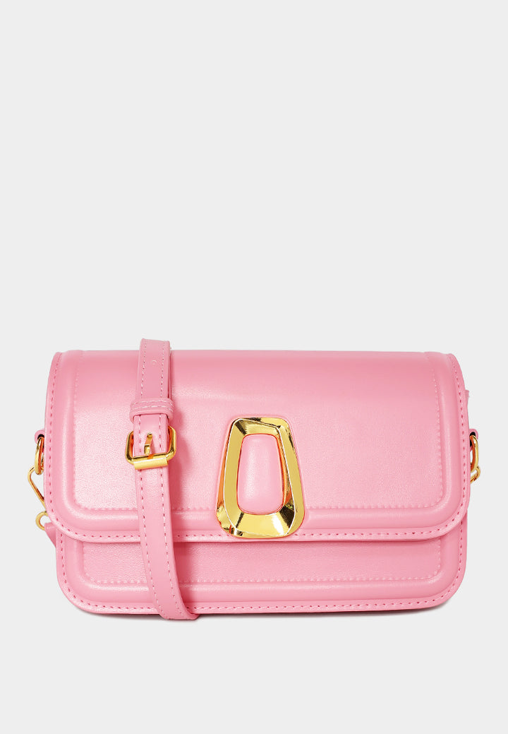 classic gold buckle flap bag#color_pink