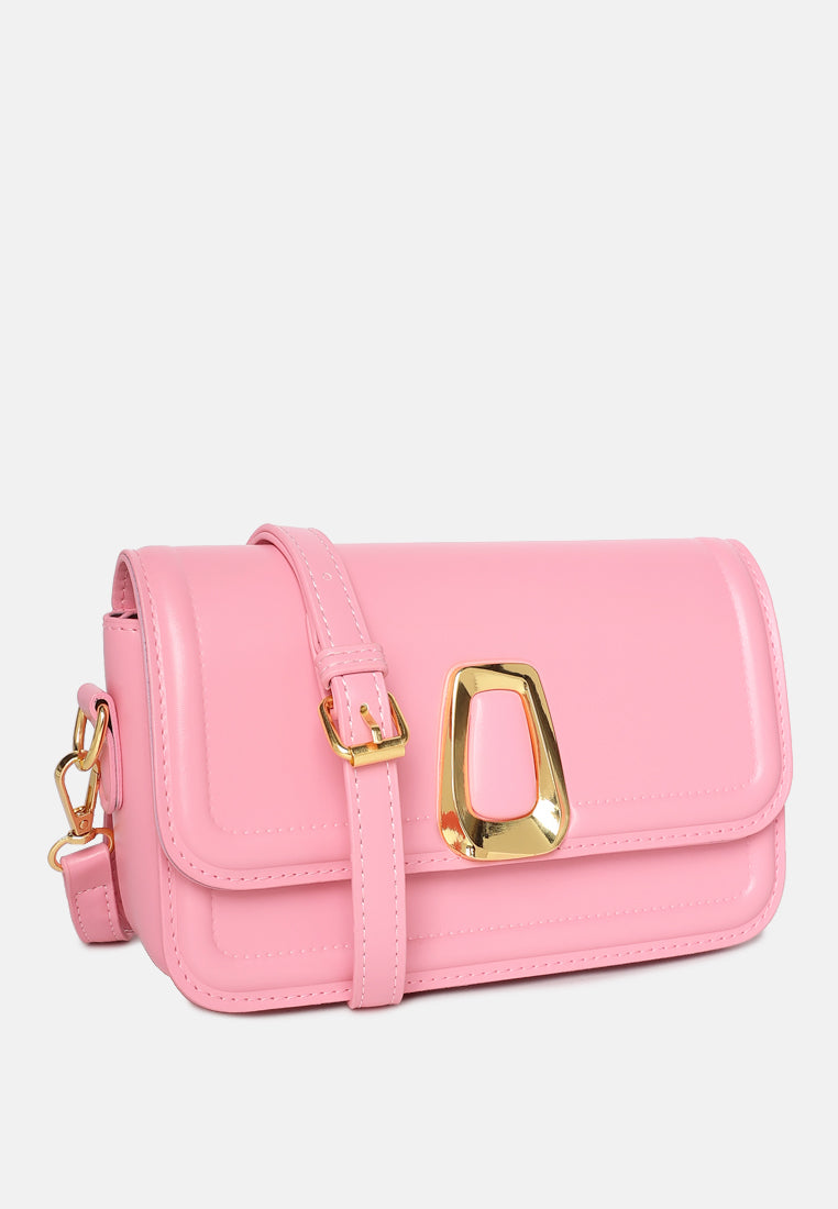 classic gold buckle flap bag#color_pink