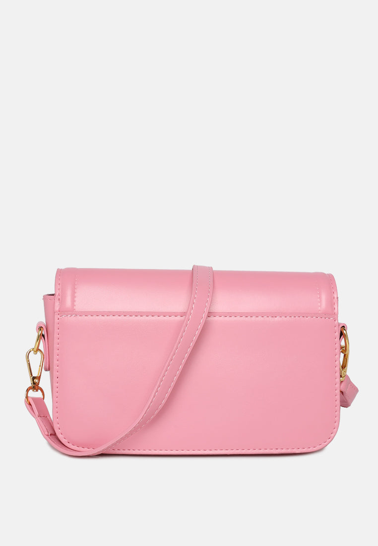 classic gold buckle flap bag#color_pink