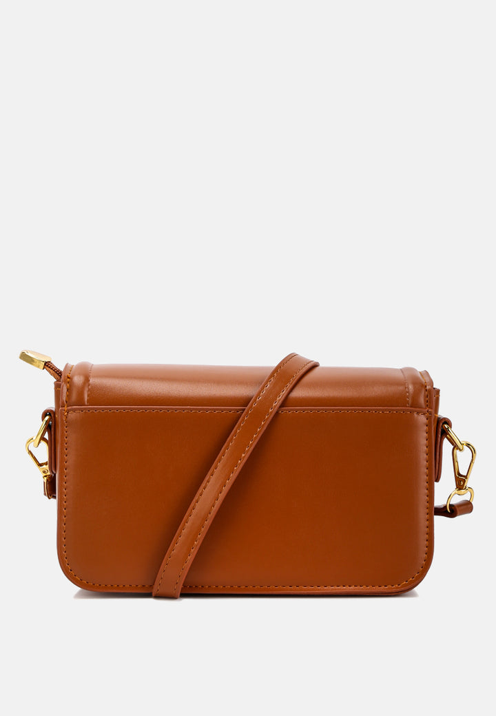 classic gold buckle flap bag#color_brown