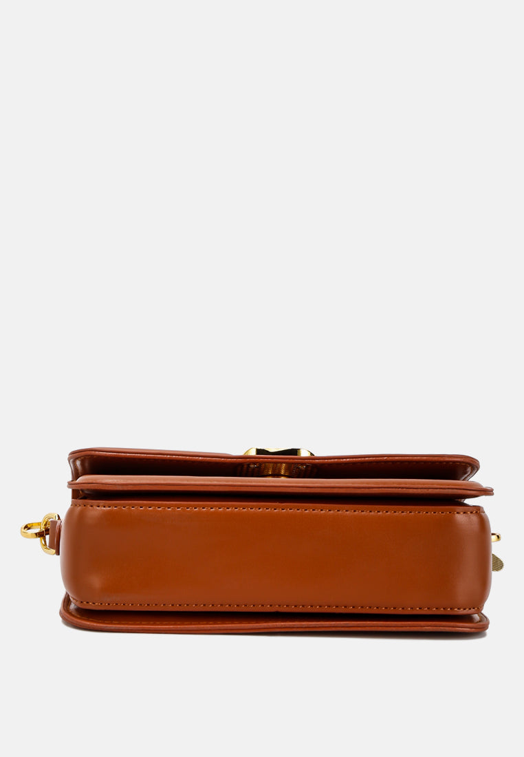 classic gold buckle flap bag#color_brown