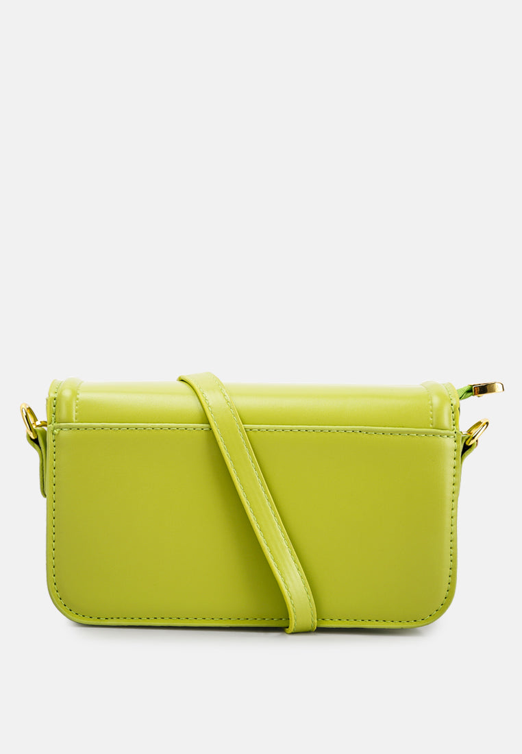 classic gold buckle flap bag#color_green