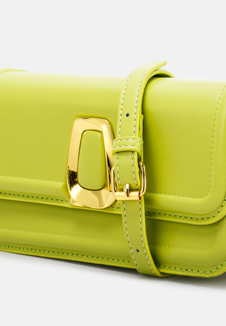 classic gold buckle flap bag#color_green