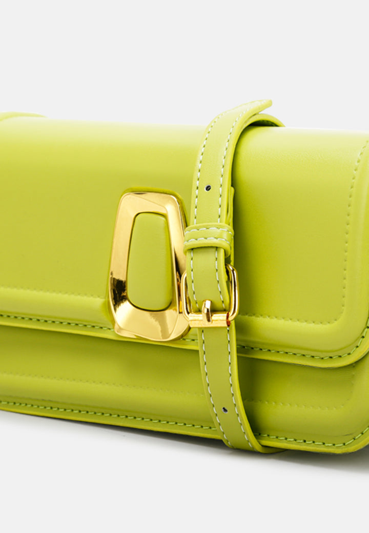 classic gold buckle flap bag#color_green