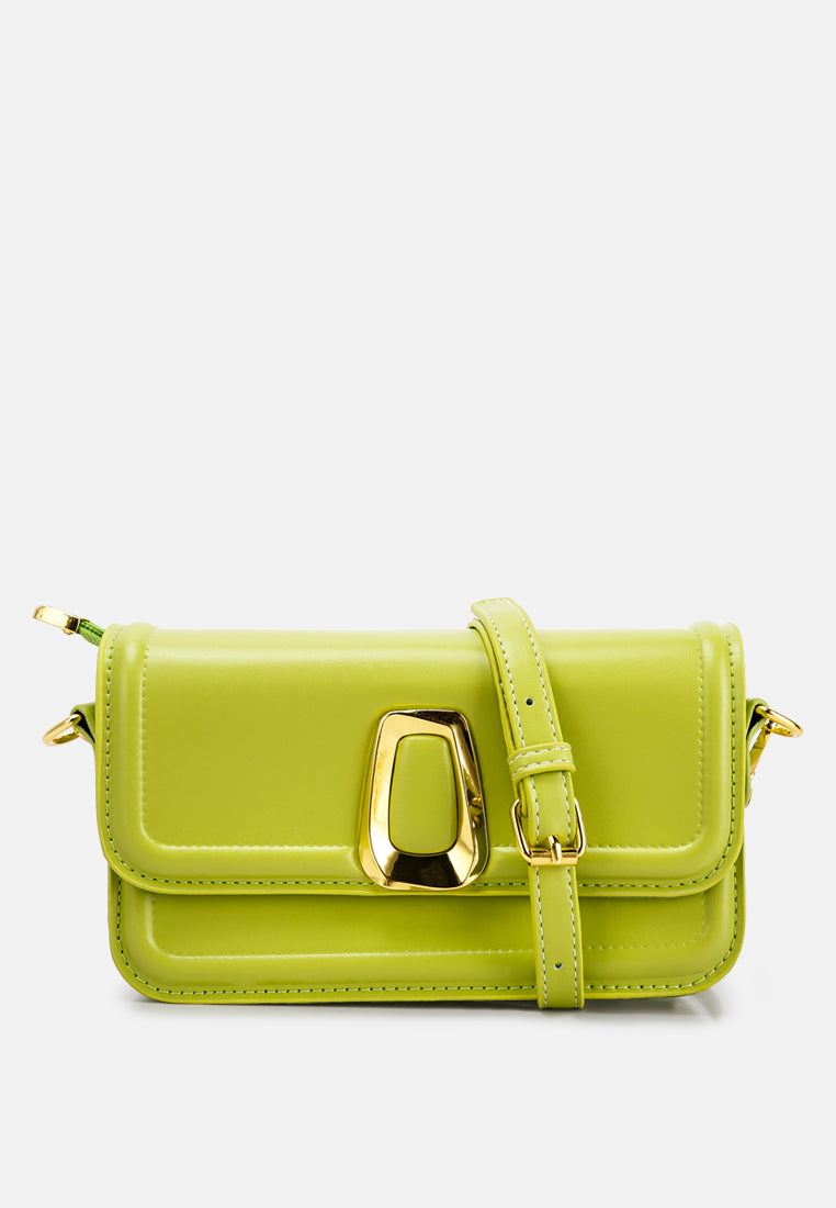 classic gold buckle flap bag#color_green