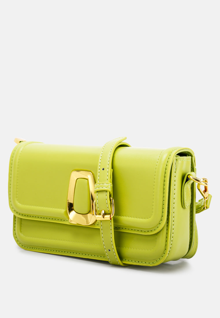 classic gold buckle flap bag#color_green