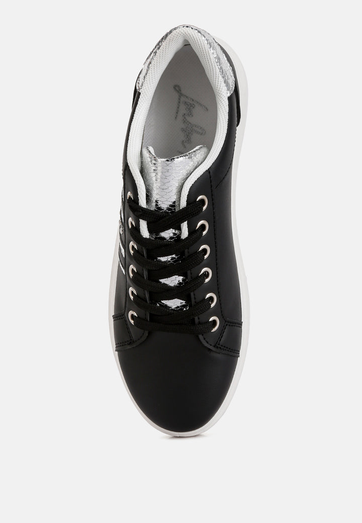 claude faux leather back panel detail sneakers#color_black