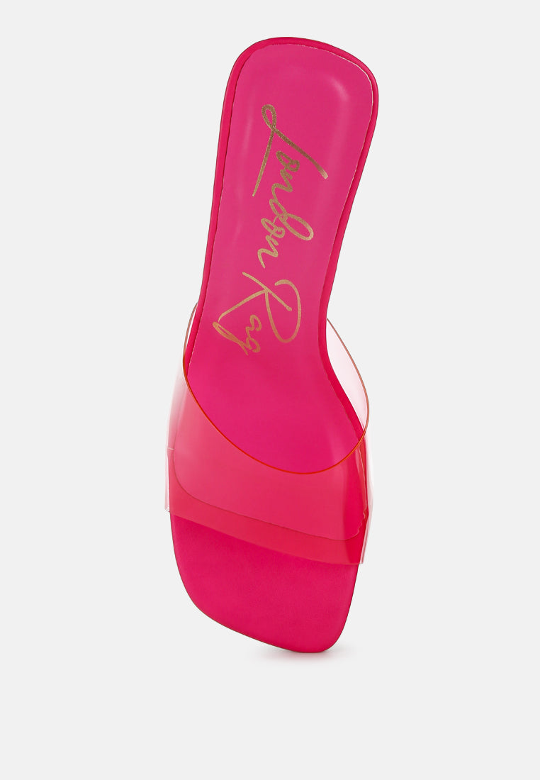 clear flirt clear strap slip on heel sandals#color_pink