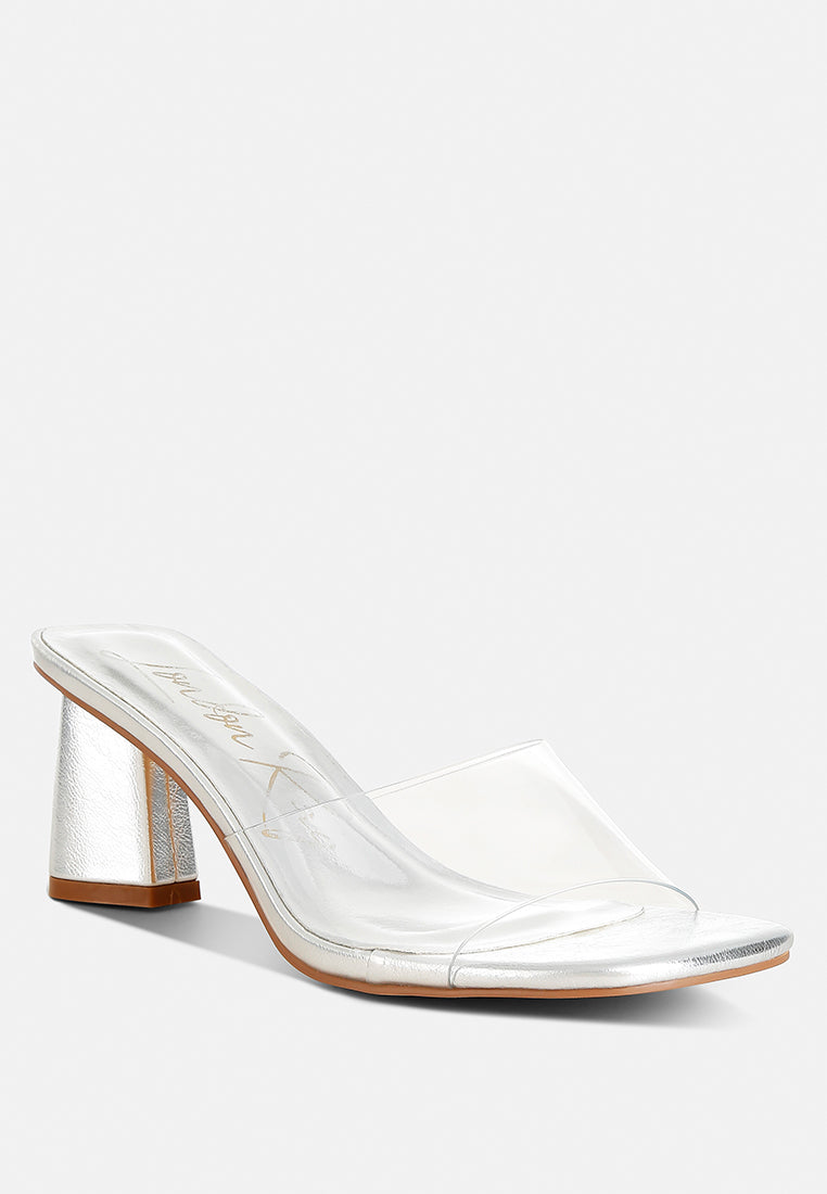 clear flirt clear strap slip on heel sandals#color_silver