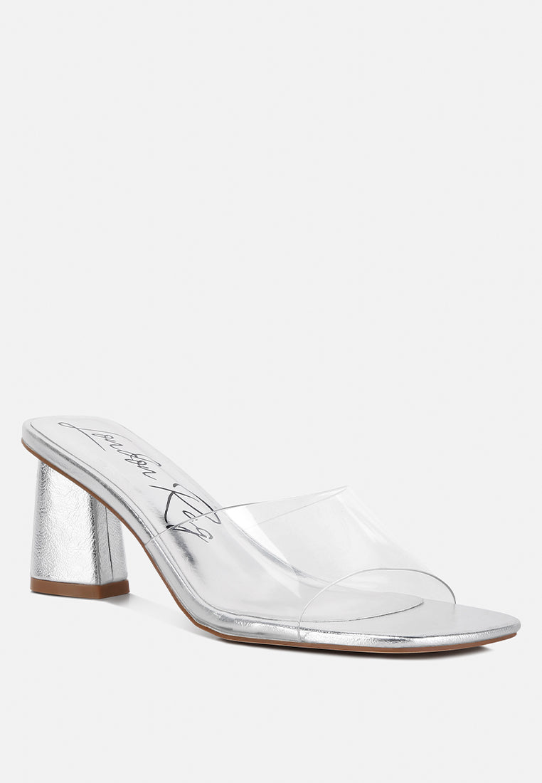 clear flirt clear strap slip on heels sandals#color_silver