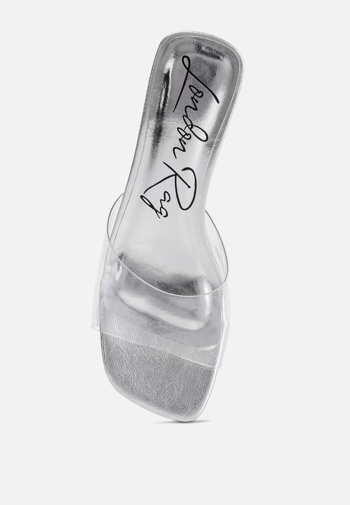 clear flirt clear strap slip on heels sandals#color_silver