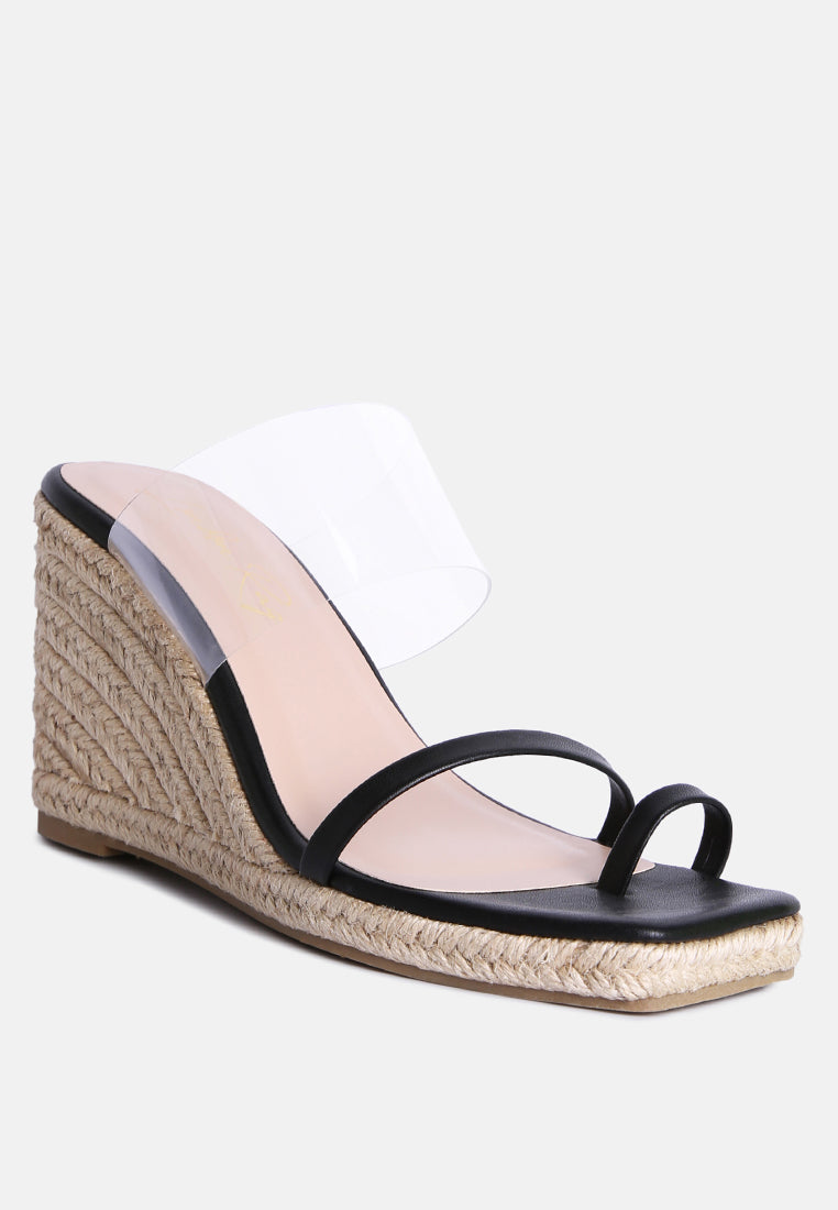 clear path toe ring espadrilles wedge sandals#color_black