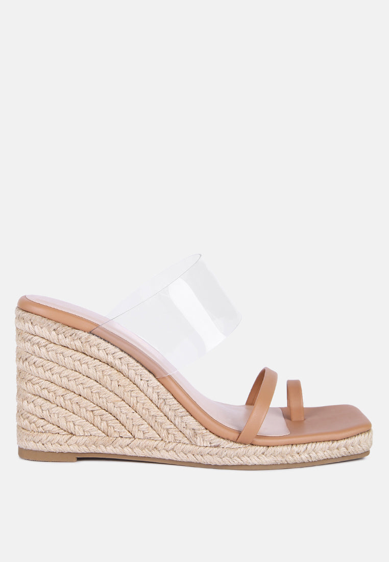 clear path toe ring espadrilles wedge sandals#color_camel