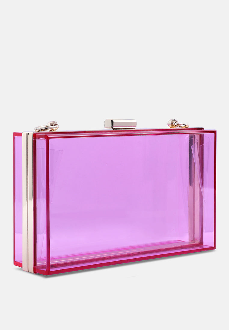 clear rectangle clutch bag#color_fuchsia