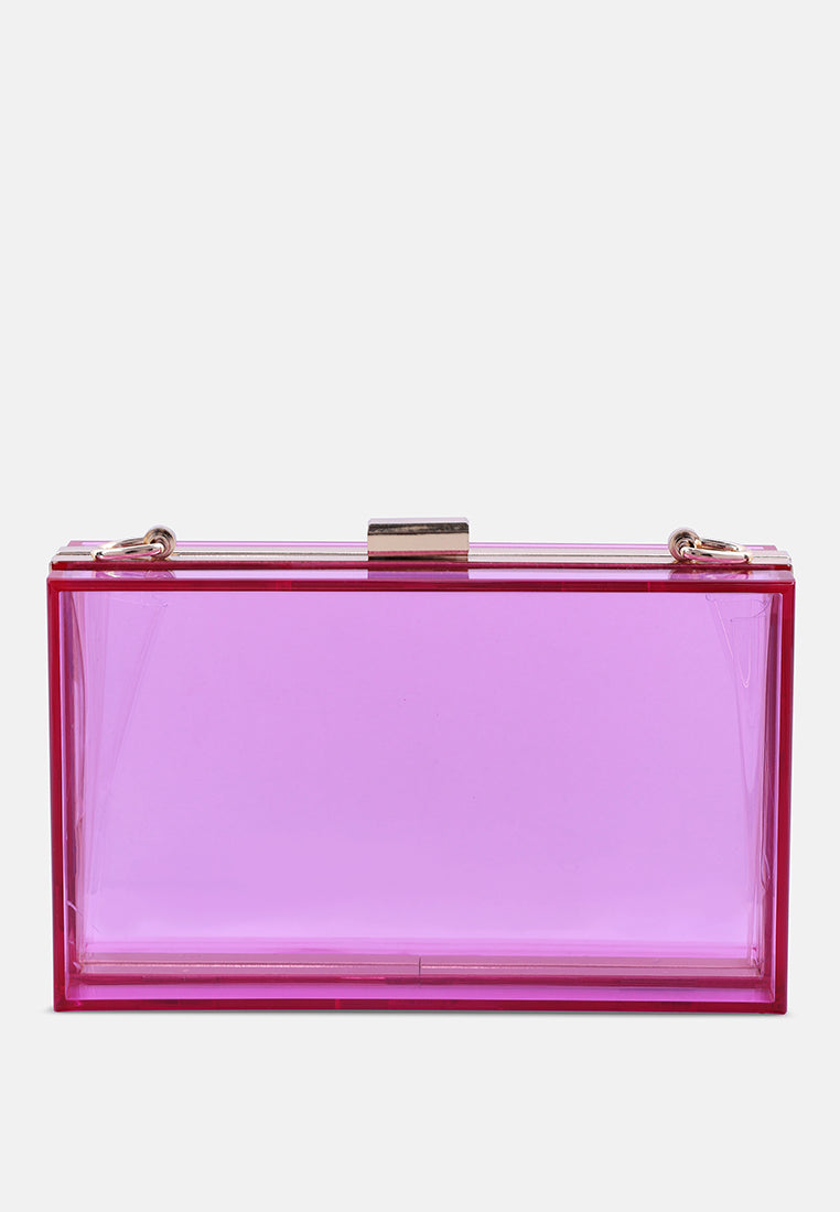 clear rectangle clutch bag#color_fuchsia