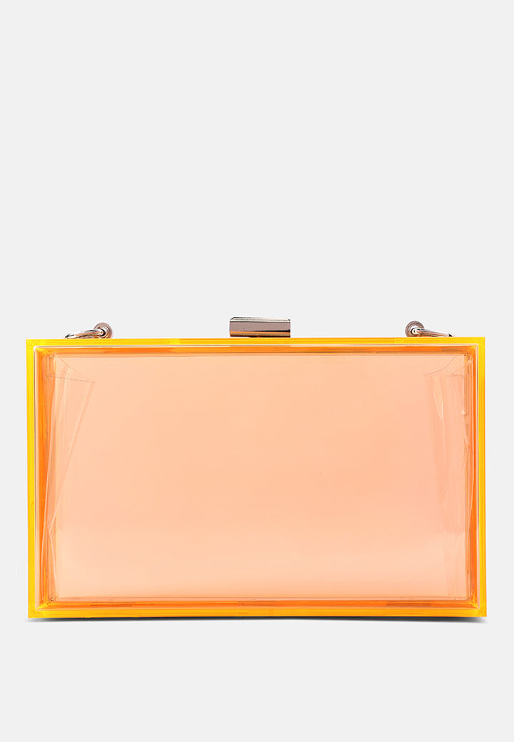 clear rectangle clutch bag#color_orange