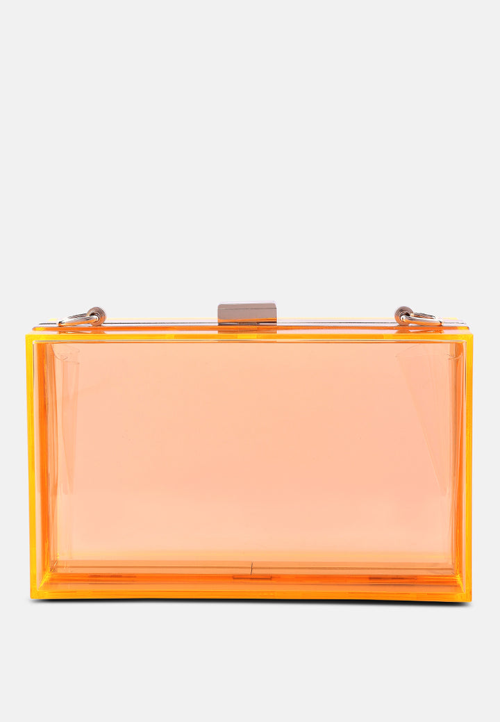 clear rectangle clutch bag#color_orange