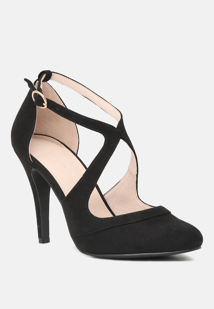 close toe cross strap heel sandals#color_black