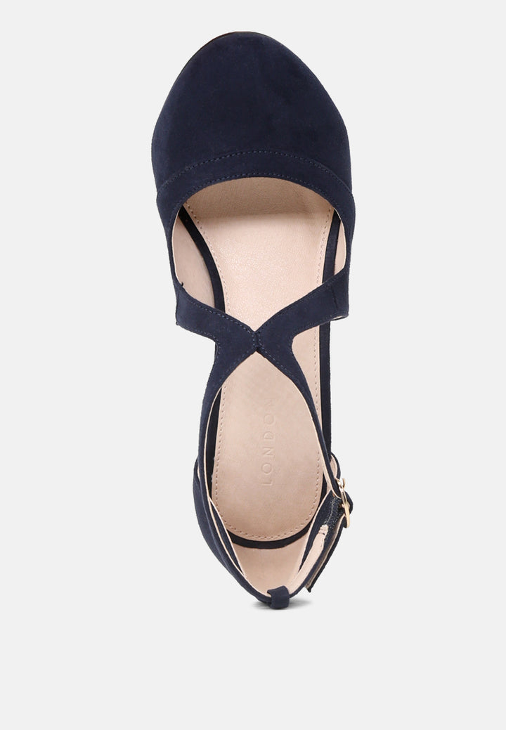 close toe cross strap heel sandals#color_navy