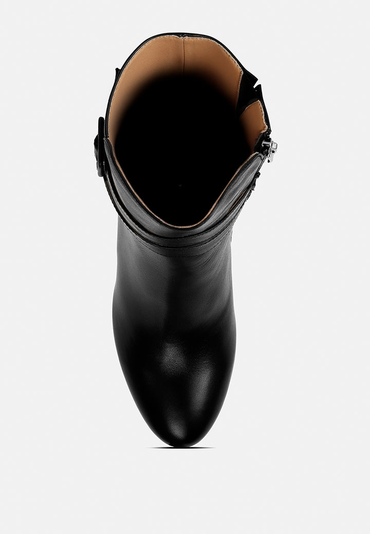 cobra buckle strap embellished boots#color_black