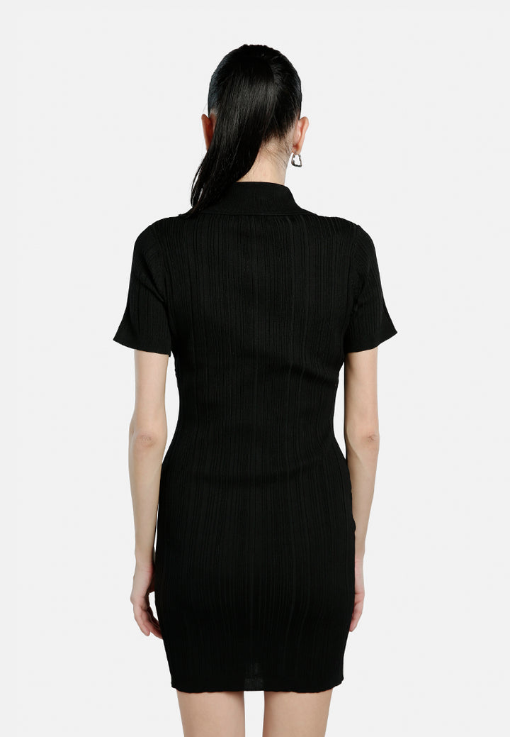 collared bodycon sweater dress by ruw#color_black