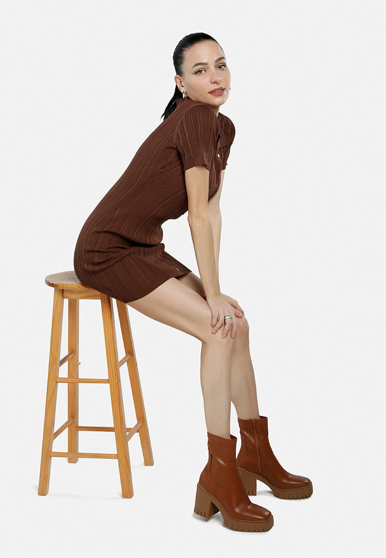 collared bodycon sweater dress by ruw#color_brown