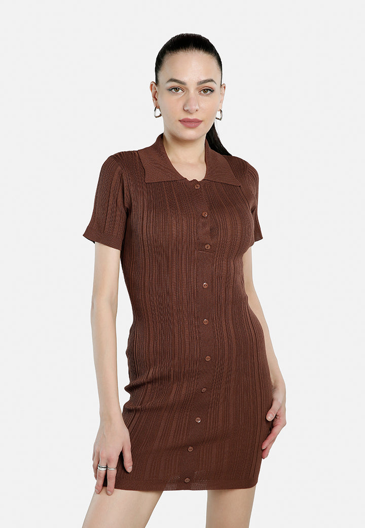 collared bodycon sweater dress by ruw#color_brown