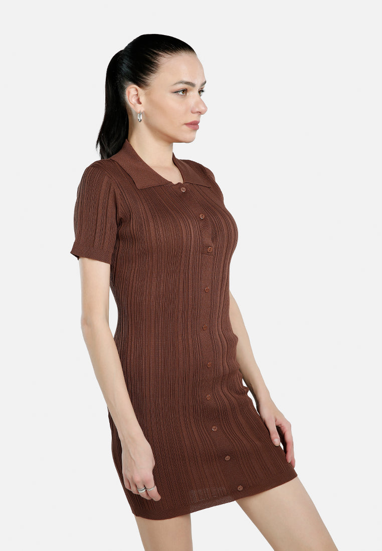 collared bodycon sweater dress#color_brown