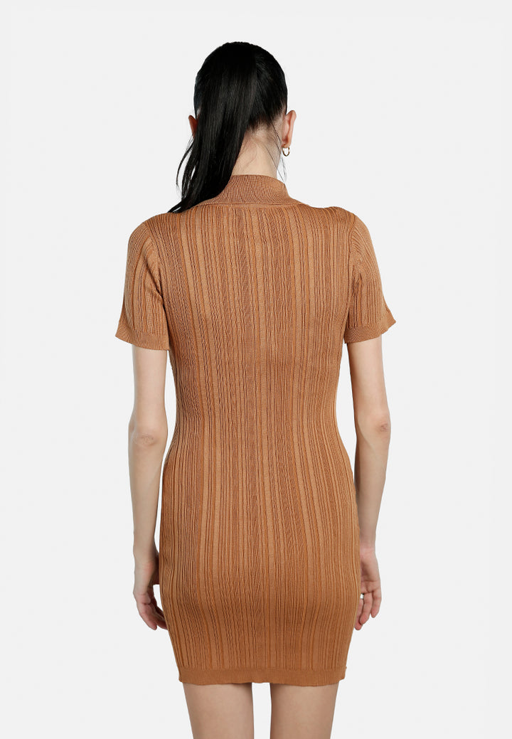 collared bodycon sweater dress by ruw#color_camel