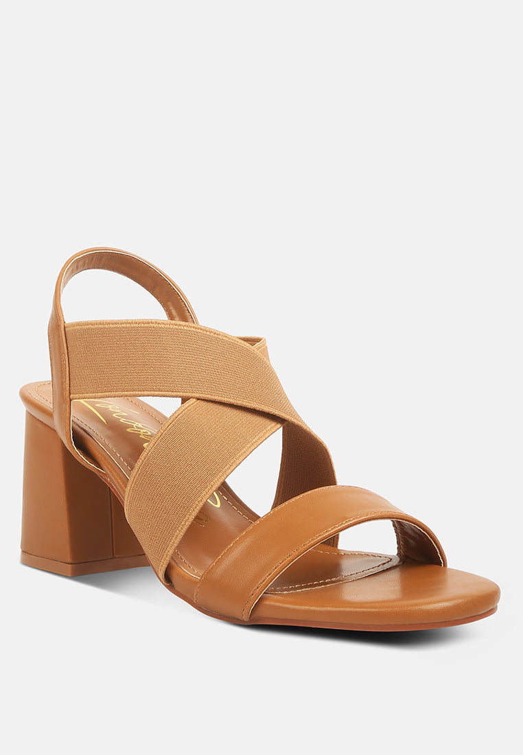 comfortable straps block heel sandals#color_tan