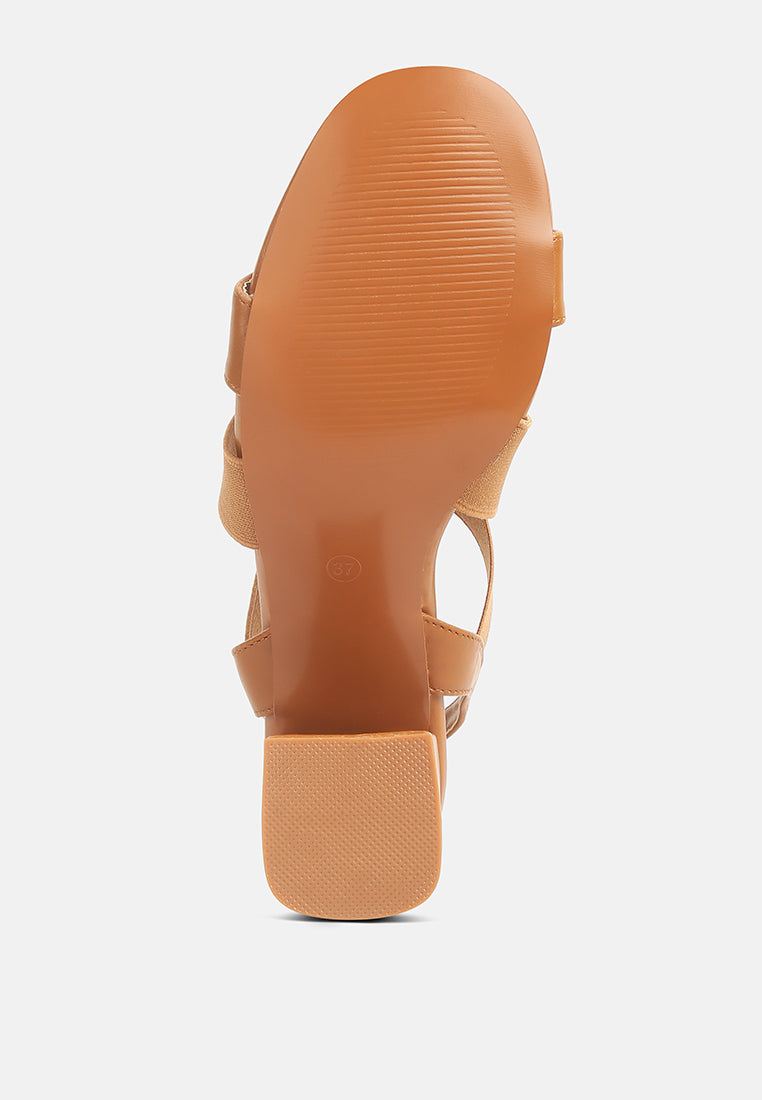 comfortable straps block heel sandals#color_tan