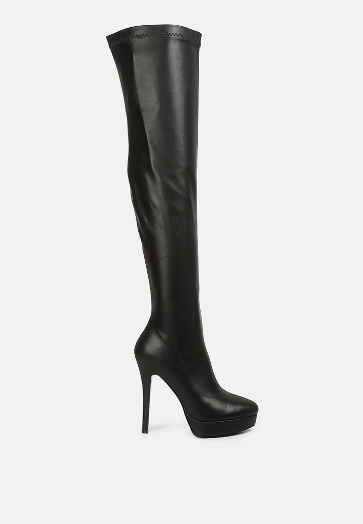 confetti stretch pu high heel long boots#color_black