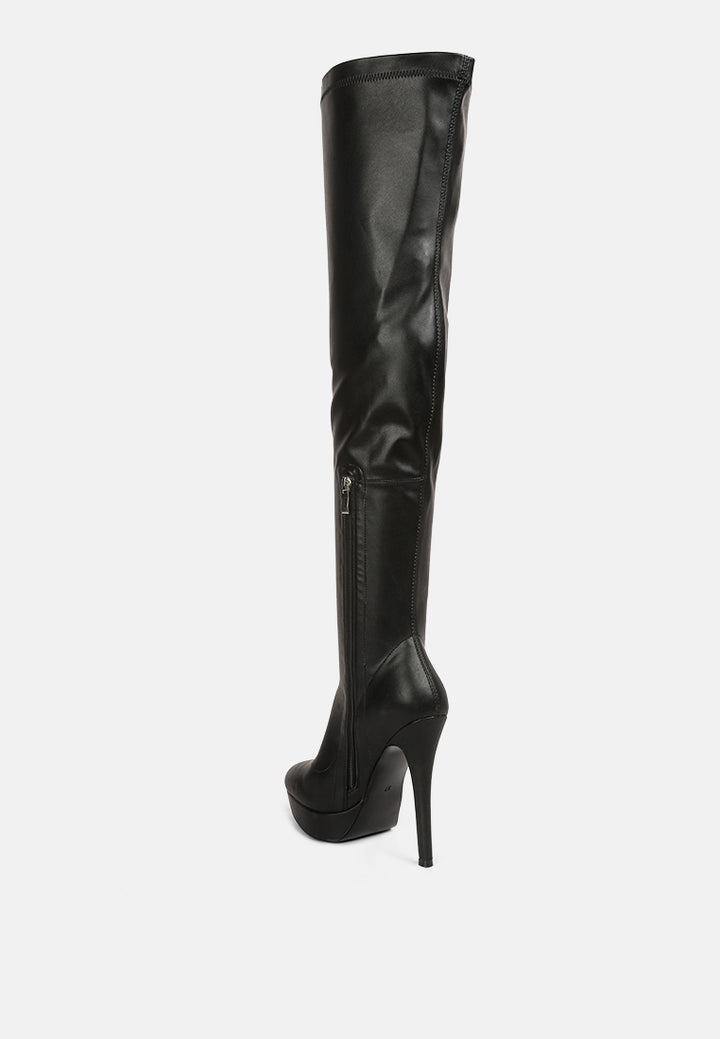confetti stretch pu high heel long boots#color_black