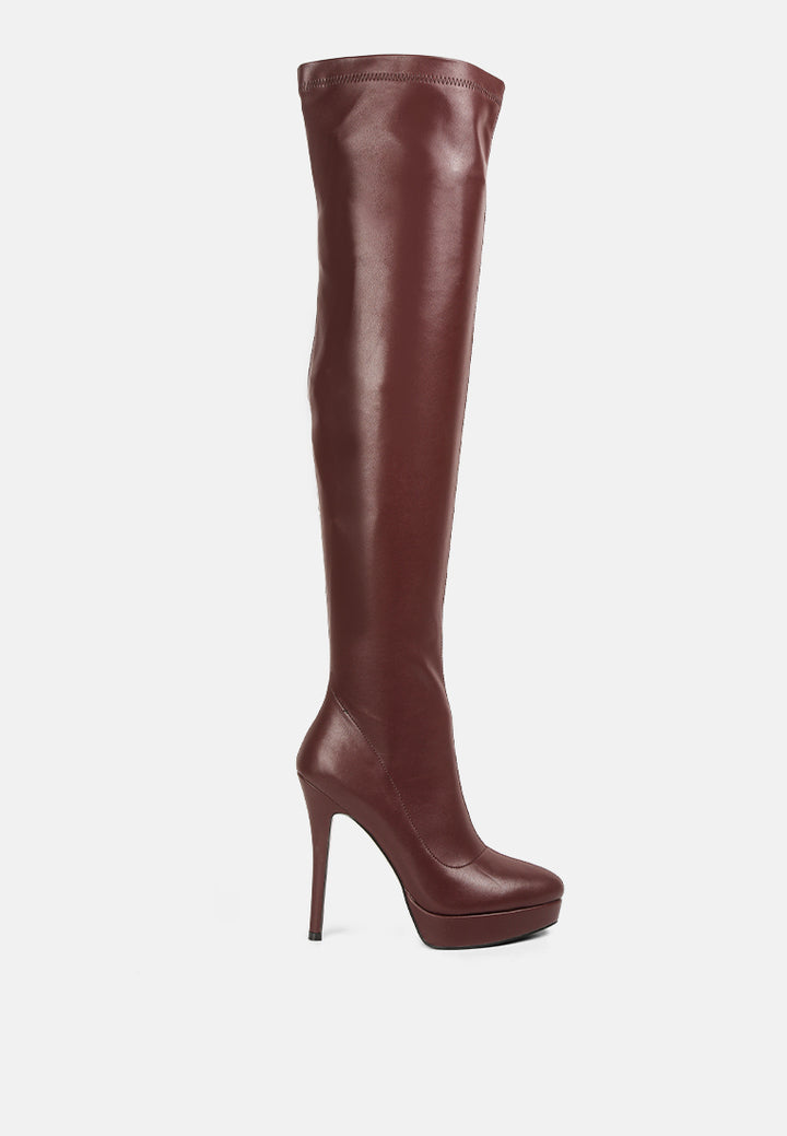 confetti stretch pu high heel long boots#color_burgundy