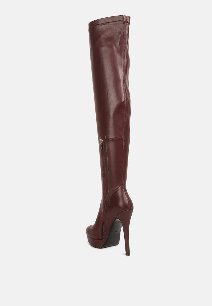 confetti stretch pu high heel long boots#color_burgundy