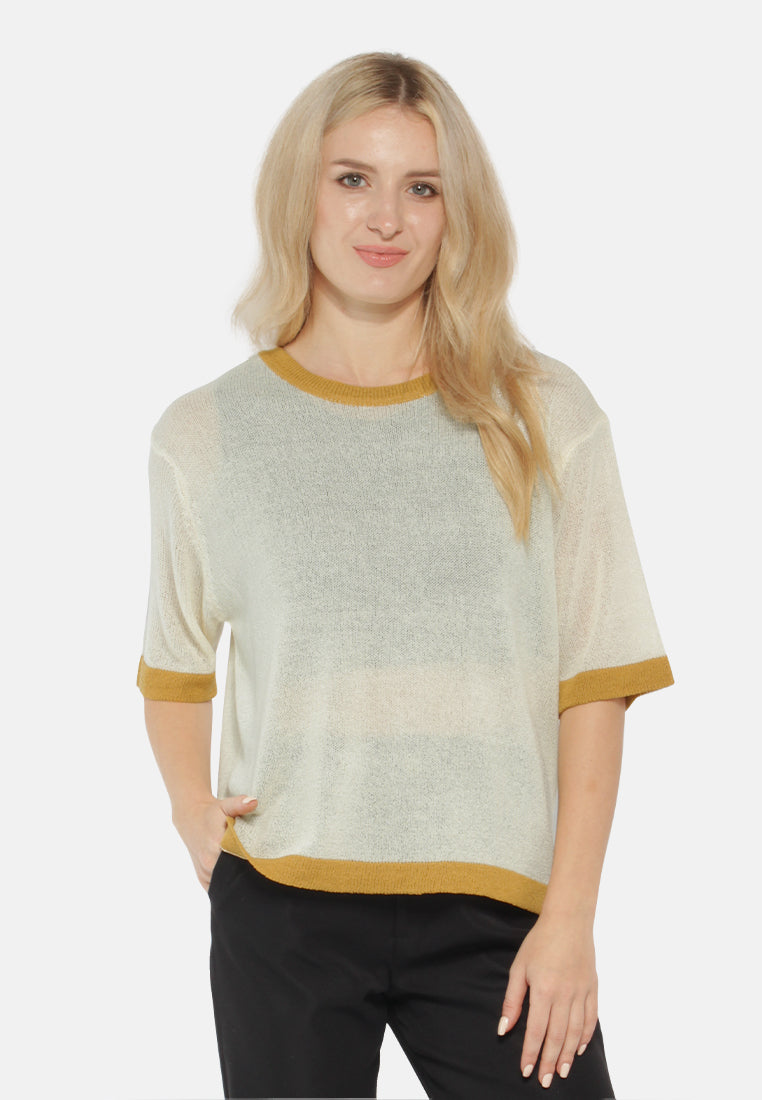 contrast neck and sleeve rib t-shirt#color_yellow