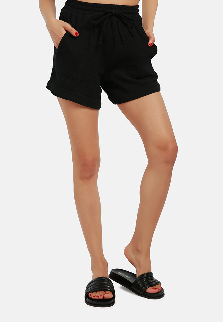 cool summer drawstring shorts#color_black