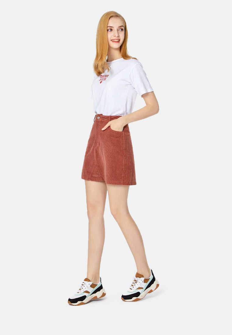 corduroy mini skirt#color_orange