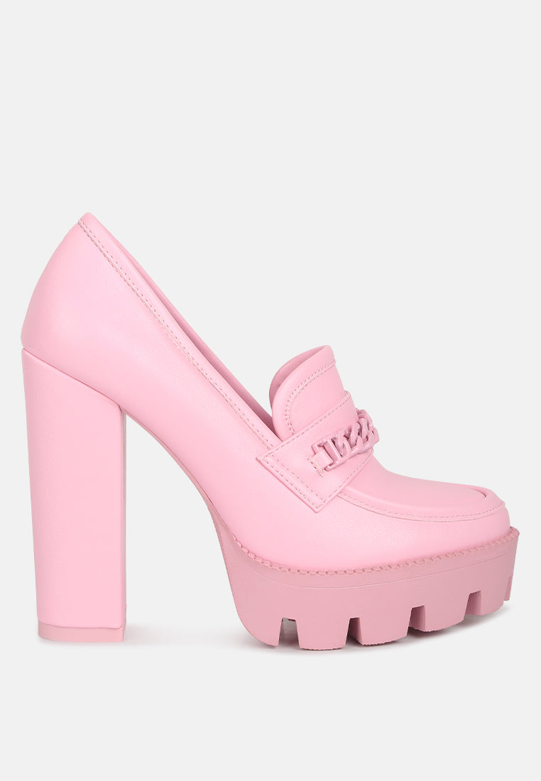 chunky chain link heeled loafers by ruw#color_pink