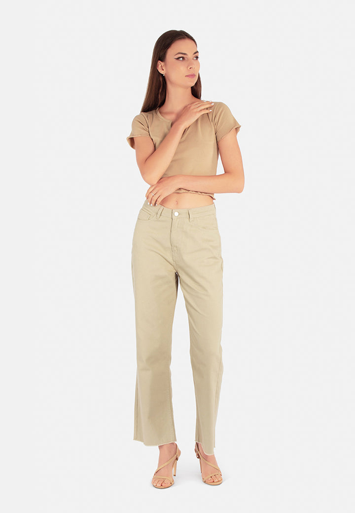 cotton wide fit high waist trousers#color_brown