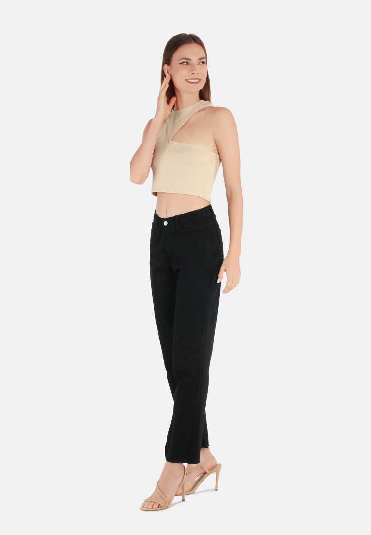 cotton wide fit high waist trousers#color_black