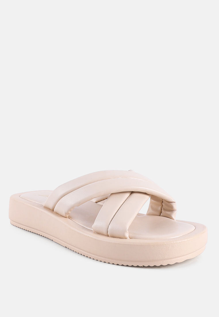 ouette quilted cross strap puffer slides#color_beige