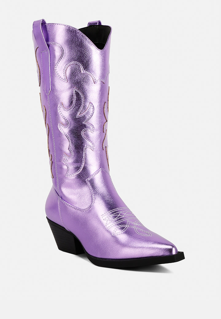 cowby metallic faux leather cowboy boots#color_purple