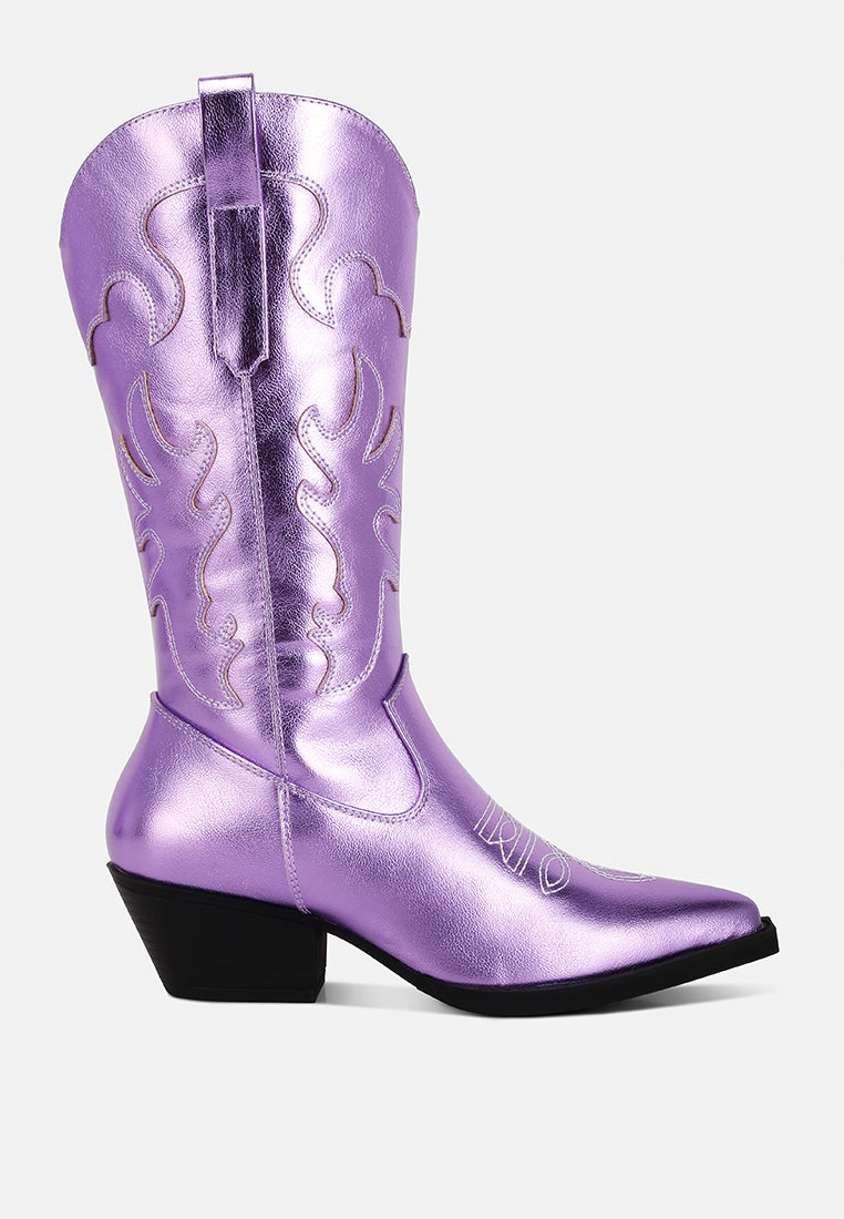 cowby metallic faux leather cowboy boots#color_purple