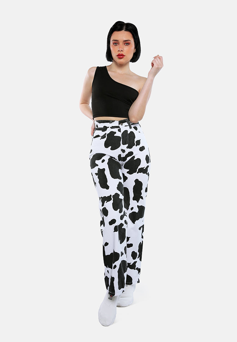 cow print wide pants#color_black
