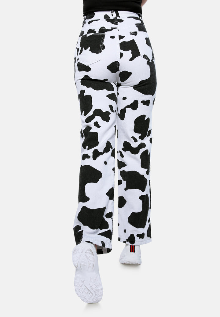 cow print wide pants#color_black