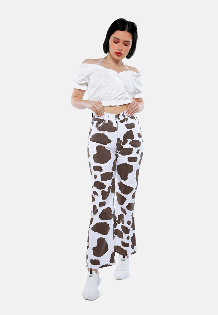 cow print wide pants#color_brown
