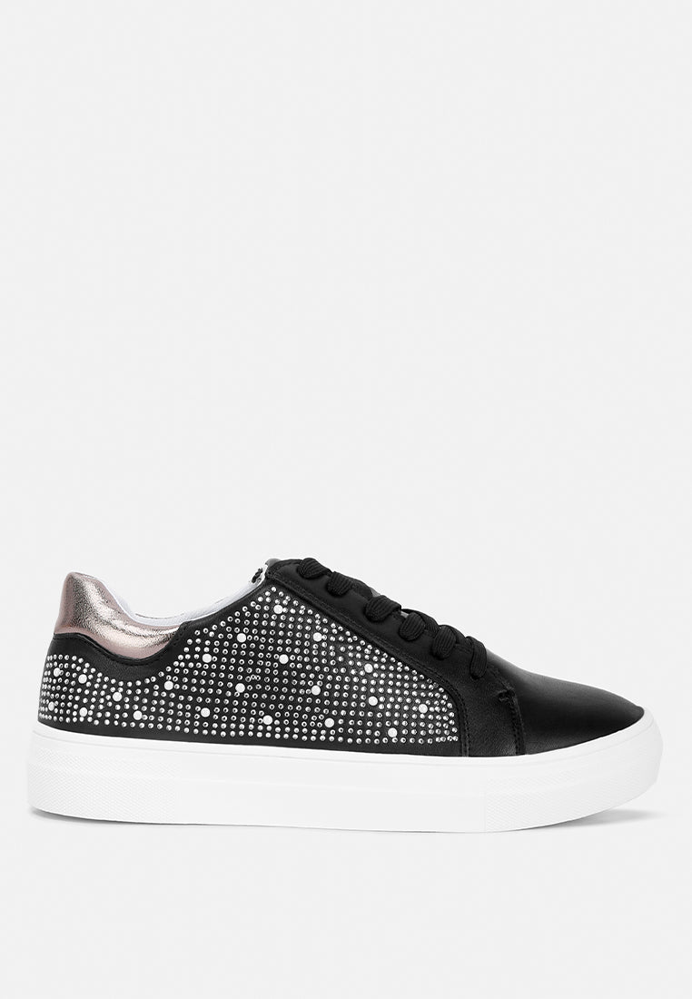 cristals rhinestone & pearl embellished sneakers#color_black