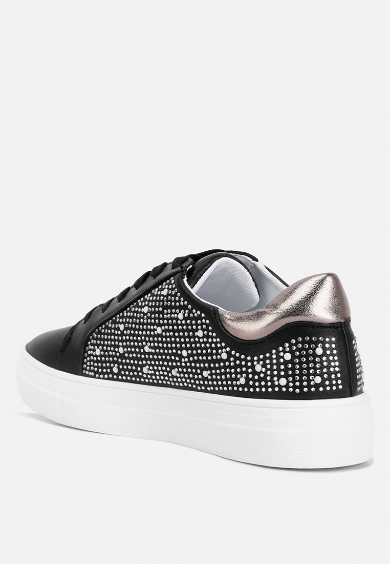 cristals rhinestone & pearl embellished sneakers#color_black