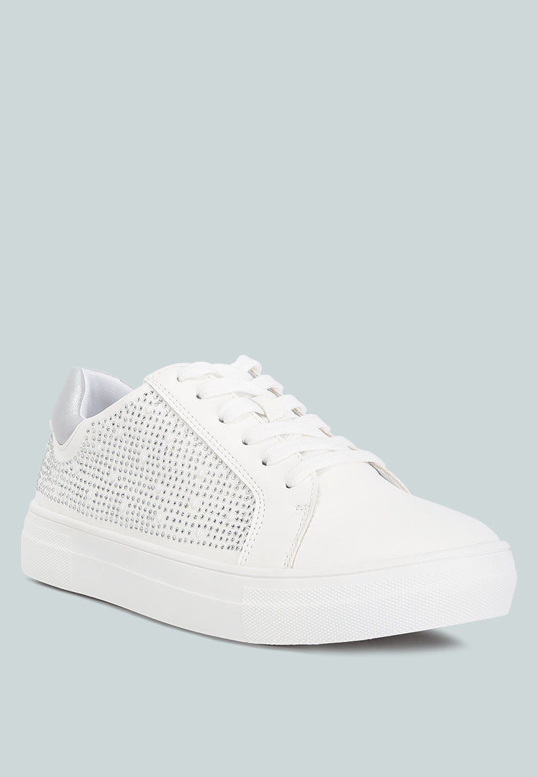 cristals rhinestone & pearl embellished sneakers#color_white